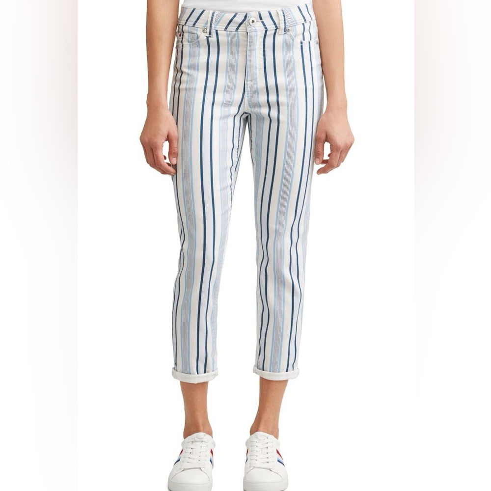 EV1 Allie Wide Leg Crop Blue Stripe Jeans Women's Size 12